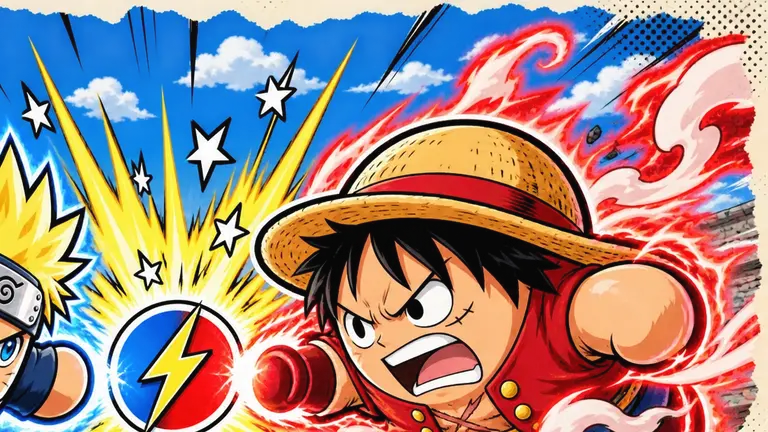 Fan-made illustration of a red flame ball fighter and a yellow impact burst; not a gameplay screenshot.