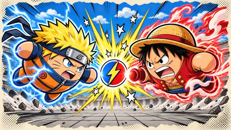 Fan-made illustration of blue lightning and red flame ball fighters facing off; not a gameplay screenshot.